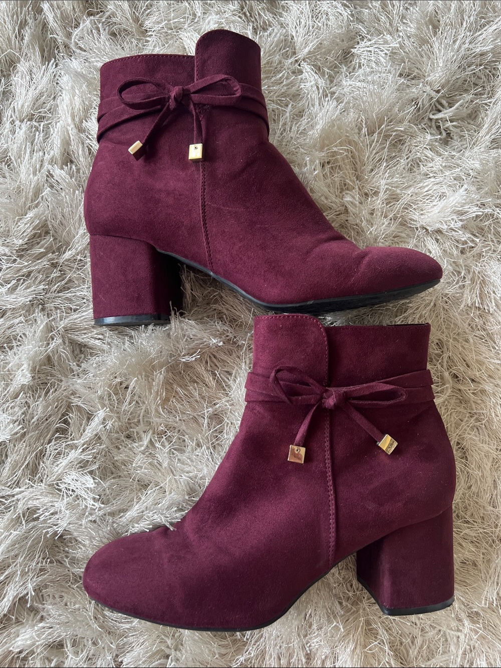 Women's Burgundy Ankle Boots with Bow Accent Size 7
